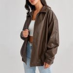 tinetill Veste cuir femme oversize longue veste simili cuir veste motard manteau cuir PU bomber veste outwear streetwear : Amazon.fr: Mode
