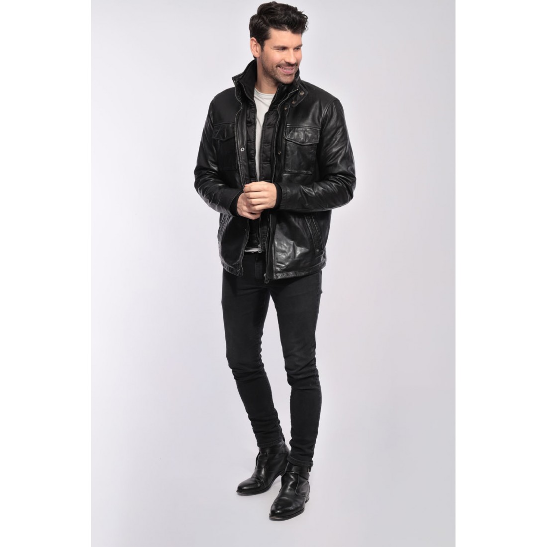 veste-en-cuire-homme-033goy-1.jpg Veste en cuir Anderson de Daytona homme noir – Image 1