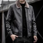 Veste simili cuir avec fourrure intérieure pour homme vintage