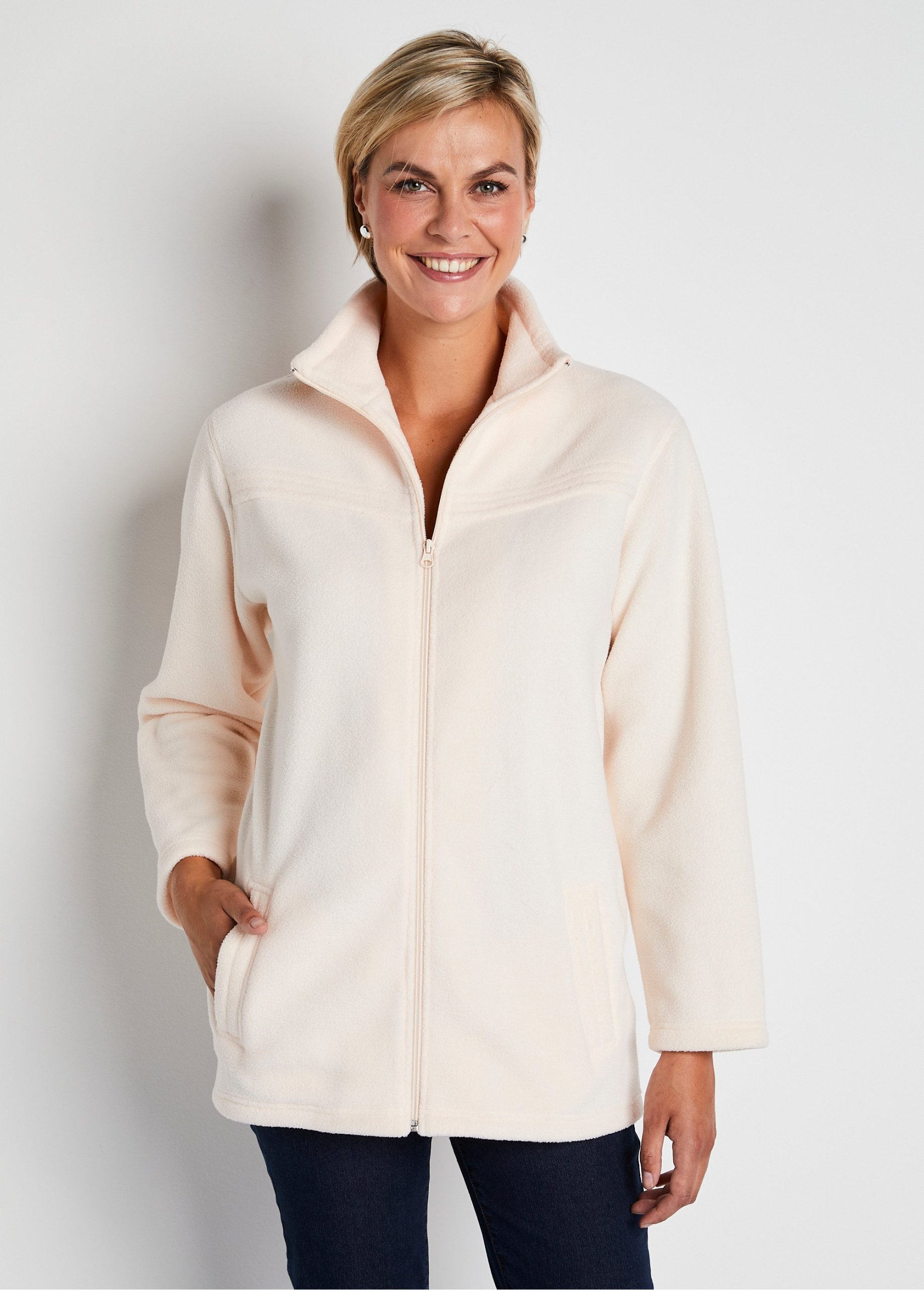 veste-en-polaire-femme-248jsr-1.jpg Veste zippée polaire, manches longues Beige | Afibel – Image 1