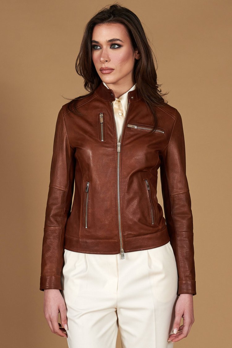 veste-femme-en-cuir-059yrv-1.jpg Blouson cuir femme veste cuir vintage blouson cuir marron Giulia | D'Arienzo – Image 1