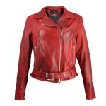 Veste en cuir rouge à double boutonnage pour femme Rosso / 38
