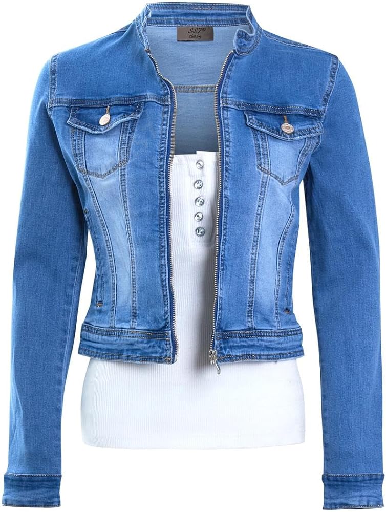 veste-femme-jean-160osl-1.jpg SS7 Femme Veste en Jean avec Fermeture à glissière : Amazon.fr: Mode – Image 1