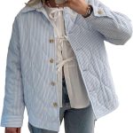 Veste matelassée légère pour Femme Y2K Bouton à Revers rayé Automne et Hiver Veste épaisse Vintage Courte en Coton matelassé Trench Coat Veste ...