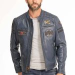 Blousons cuir en cuir agneau 102831 bleu walkor bleu