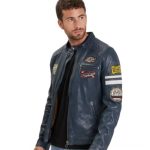 Blouson motard en cuir homme Daytona bleu Pallas Cuir