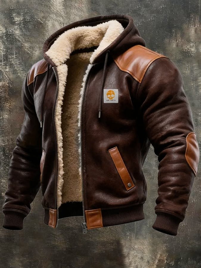 veste-homme-hiver-658hmi-1.jpg Veste Homme Vintage en Daim et Cuir avec Capuche | Veste Chaude d'Hiver Style Rétro Marron / S – Image 1