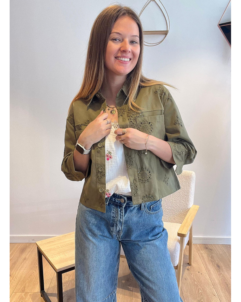 veste-jean-femme-835fxl-1.jpg ANDREA | Veste en jean femme kaki coupe courte So Pretty – Image 1