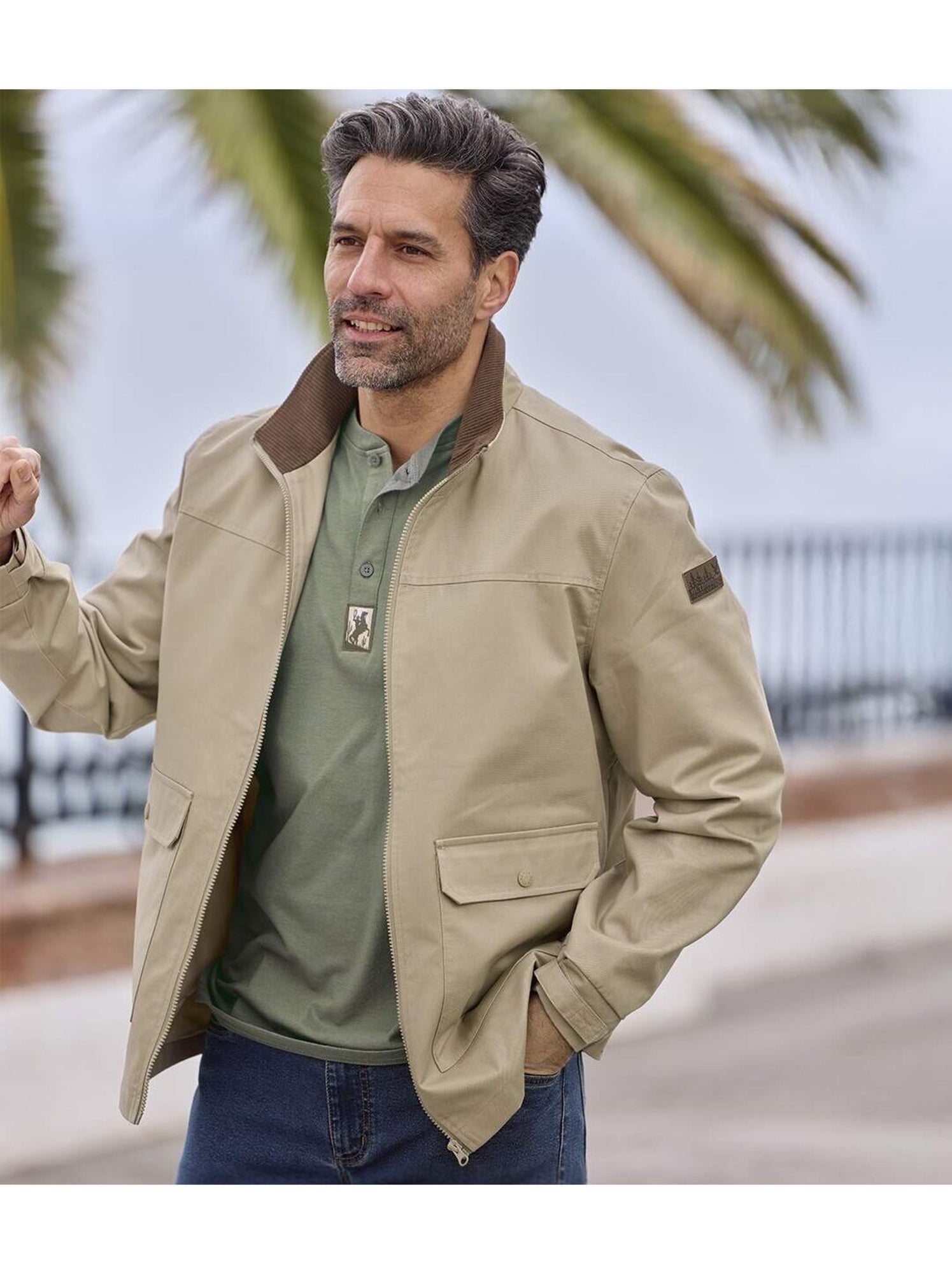 veste-mi-saison-homme-356ghe-1.jpg Le blouson mi saison en twill atlas for men Beige – Image 1