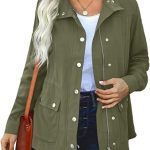 Veste Femme mi Saison Printemps Militaire Manteau Parka en Coton Casual Jacket Poches Blouson Veste Saharienne Femme Sports Décontracté Outwear Zipper Elegant : Amazon.fr: Mode