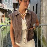 Veste en jean sans manches chocolat