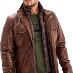 Sabir Black Lines Veste Cuir Homme couleur Marron Tailles Hommes 50 M