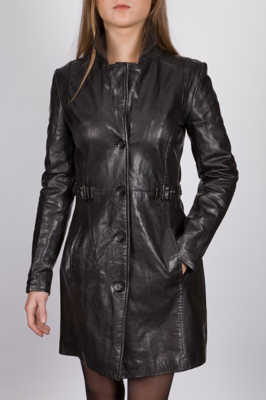 vestes-en-cuir-femme-390tet-1.jpg Veste longue en cuir revacuir femme noir laura100201. Revacuir – Image 1
