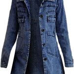 Veste en Jean Mi Longue Femme Automne Hiver Décontractée Col Revers Mode Loisirs Manteau Couleur Unie Demi Saison Outwear : Amazon.fr: Mode