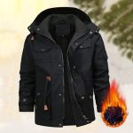Acheter Veste d'hiver de couleur unie pour homme, manteau à capuche amovible, col montant, manches longues, doublure polaire, plusieurs poches, fermeture éclair, vêtements d'extérieur | Joom