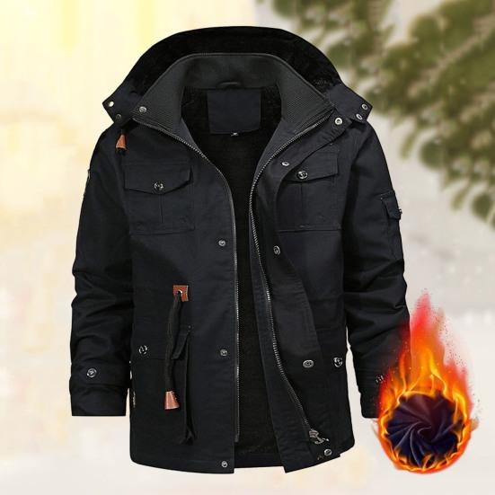 vestes-homme-hiver-712syl-1.jpg Acheter Veste d'hiver de couleur unie pour homme, manteau à capuche amovible, col montant, manches longues, doublure polaire, plusieurs poches, fermeture éclair, vêtements d'extérieur | Joom – Image 1